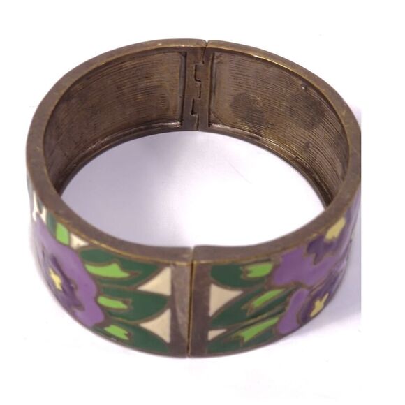Vintage Neiman Marcus Lee Angel Brass Enamel Flower Hinge Cuff Bracelet NWT 198 - Picture 5 of 11